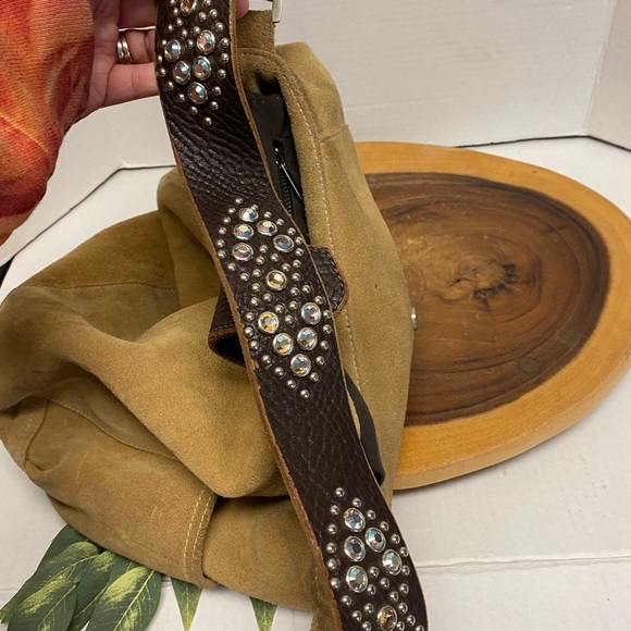 Tylie Malibu Raw Leather Blinged Shoulder Strap Hobo Bag - Picture 14 of 16